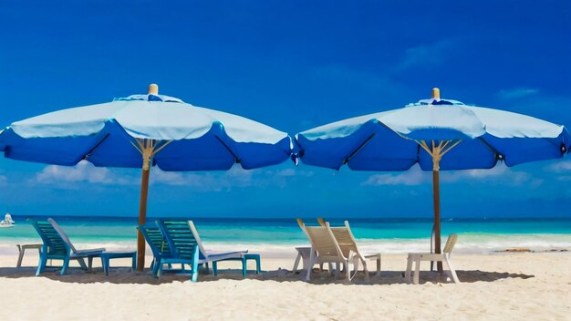 gli ombrelli sono aperti sulla spiaggia e l'acqua è blu