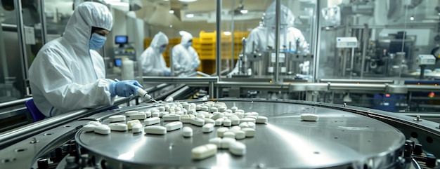 Gli operai degli impianti di imballaggio farmaceutico utilizzano macchinari avanzati per imballare ed etichettare i farmaci