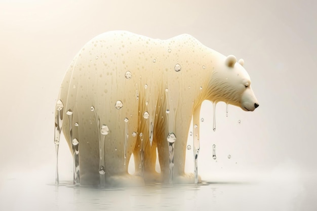 Gli orsi polari sono bagnati e si sciolgono a causa del riscaldamento globale generato da Ai