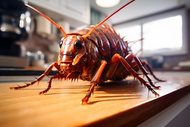 Gli scarafaggi che invadono il concetto di cucina domestica eliminano gli scarafaggi in cucina