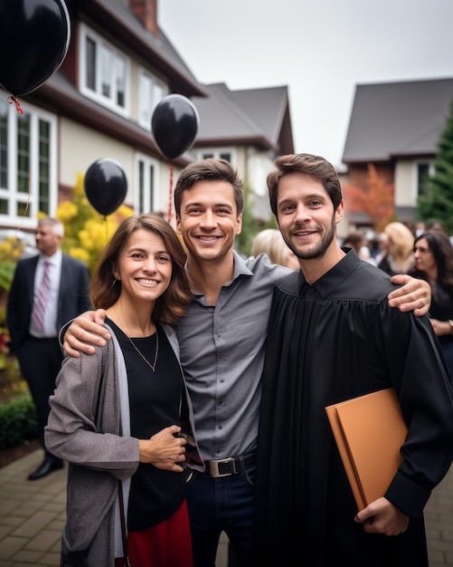 Gli studenti laureati orgogliosi celebrano il successo con i loro genitori