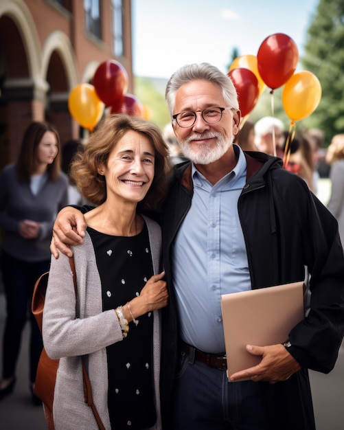 Gli studenti laureati orgogliosi celebrano il successo con i loro genitori