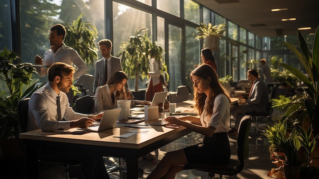 Gli uomini d'affari discutono e lavorano in ufficio