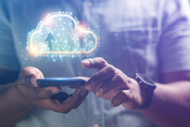 gli uomini d'affari mostrano il mondo del futuro Metaverse Cloud Technology Global Internet Connection
