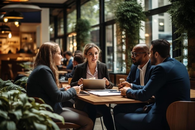 Gli uomini d'affari si siedono a un tavolo in un bar, uno dei quali dice "sei un lavoro".