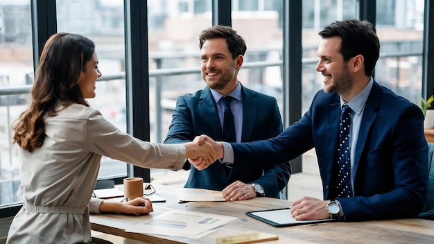 Gli uomini d'affari si stringono la mano per salutare l'affare al lavoro