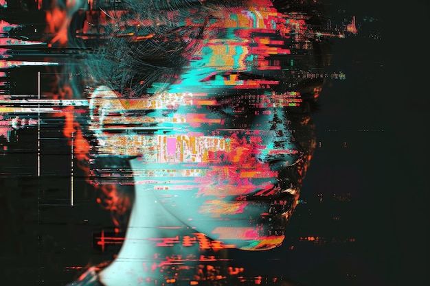 Glitch art che mostra distorsioni digitali e anomalie visive