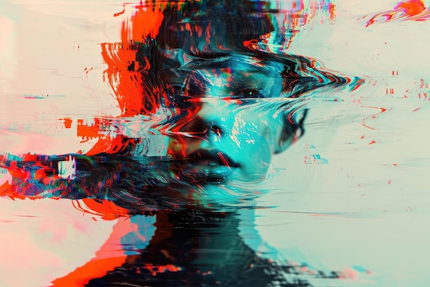 Glitch art che mostra distorsioni digitali e anomalie visive