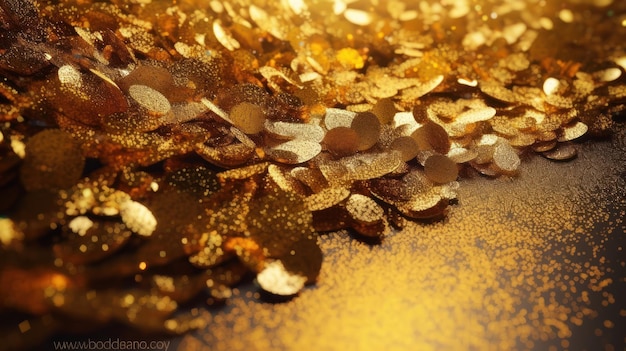 Glitter oro su un tavolo con uno sfondo nero