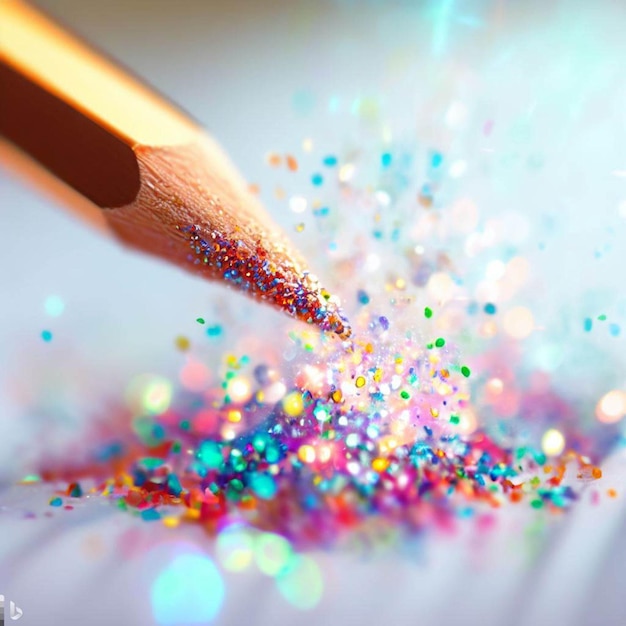 glitter scintillanti multicolori esplodono dalla punta di una matita quando tocca la carta in modo davvero luminoso