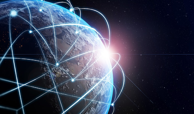 Photo global modern creative communication and internet network map connect in smart city