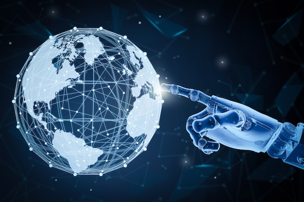 globalization technology concept with 3d rendering robot with global connection