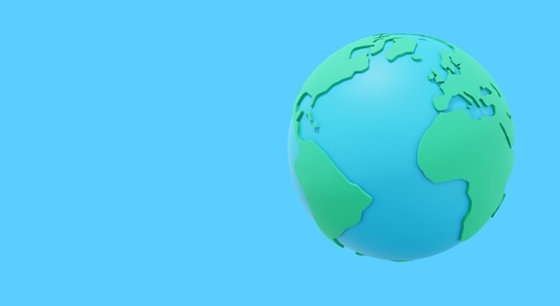 Globe Earth Cartoon minimalista Icona colorata su sfondo blu con spazio per il rendering 3D del testo