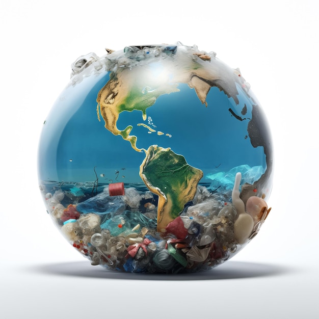 GlobeEarth in mezzo a un mare di rifiuti di plastica Allarme inquinamento ambientale