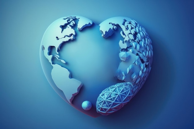 Globo a forma di cuore su sfondo blu con spazio per la copia Concetto di giornata mondiale della salute Assistenza sanitaria globale