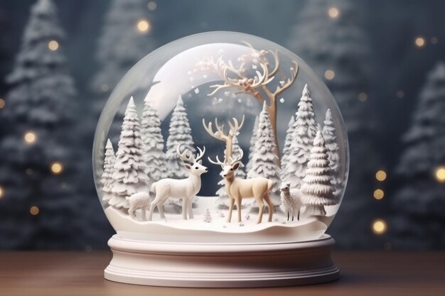 Globo di neve di Natale con animali all'interno Illustrazione AI generativa
