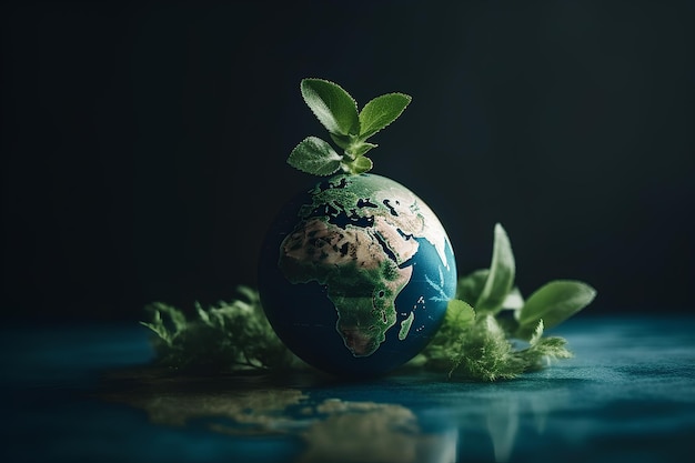 Globo nel concetto ecologico di piante verdi Giornata della Terra e giornata dell'ambiente Ai generato