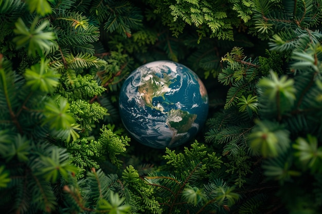 Globo nella foresta verde Immagine concettuale per la protezione dell'ambiente