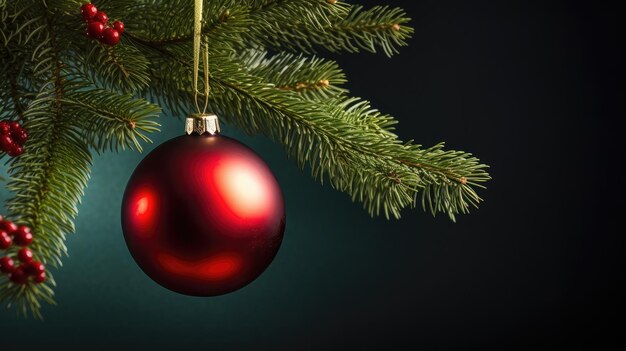 Globo ornamento natalizio appeso a un ramo di un albero creato con la tecnologia Generative Al