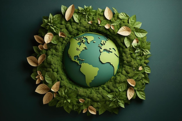 Globo pianeta terra su sfondo verde Ambiente mondiale e concetto di giornata della terra IA generativa