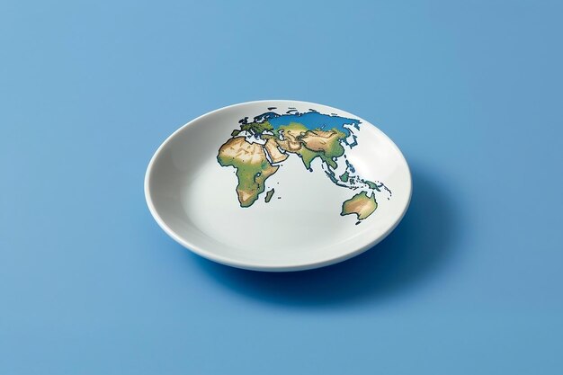 Globo su un piatto Sostenibilità alimentare su uno sfondo blu Generativo Ai