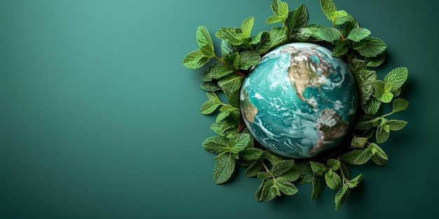 Globo terrestre circondato da foglie verdi fresche concetto di conservazione ambientale Pianeta Terra annidata in fogliame lussureggiante che simboleggia la sostenibilità ecologica e la protezione della natura