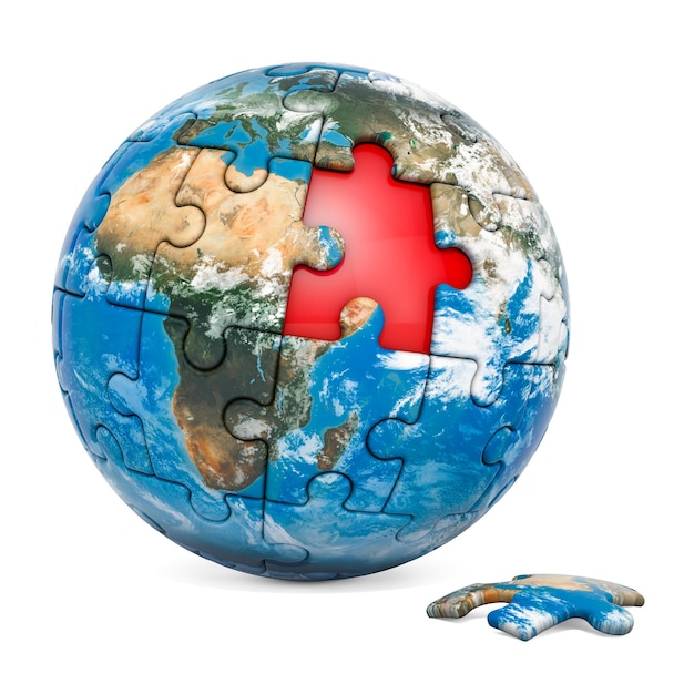 Globo terrestre dal rendering 3D dei puzzle