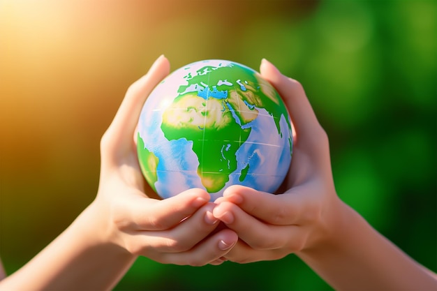 Globo terrestre nelle mani Concetto di giornata mondiale dell'ambiente