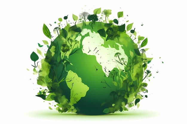 Globo verde con le foglie e le parole salva il pianeta