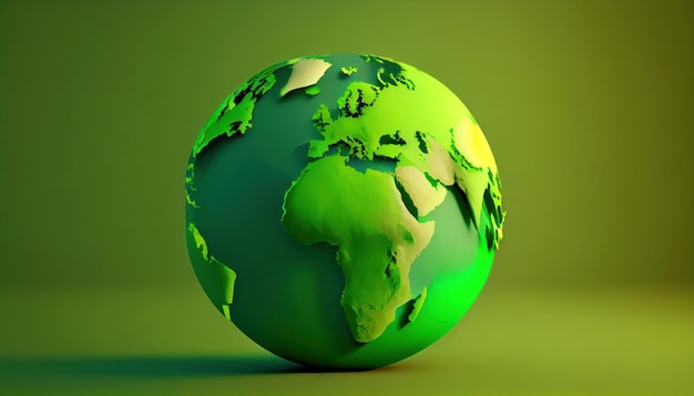 Globo verde terra 3D su sfondo verde AI generato