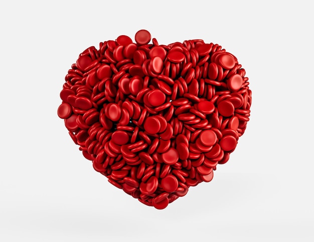 Globuli rossi a forma di cuore isolati su sfondo bianco Illustrazione 3d