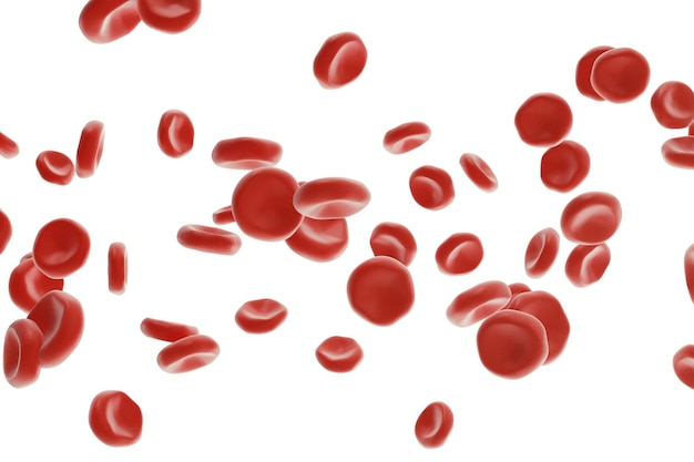 Globuli rossi astratti, concetto scientifico o medico o microbiologico, rendering 3d isolato su sfondo bianco