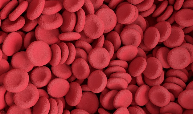 Globuli rossi. Sfondo di elementi del sangue. Rappresentazione 3D.