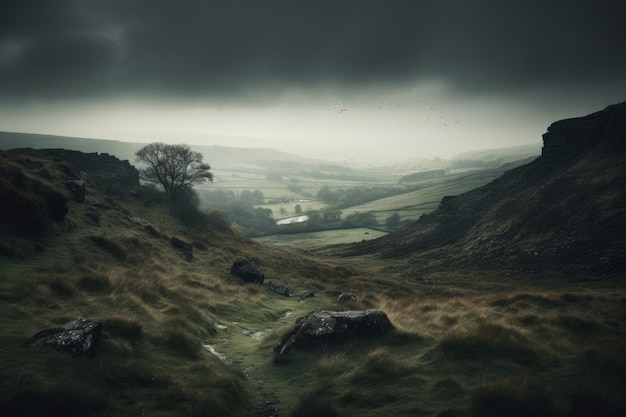 Gloomy England autunno farm Erba di campo Genera Ai