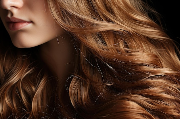 Gloriosi capelli bellissimi in mezzo al mistero di uno sfondo scuro AI generativa