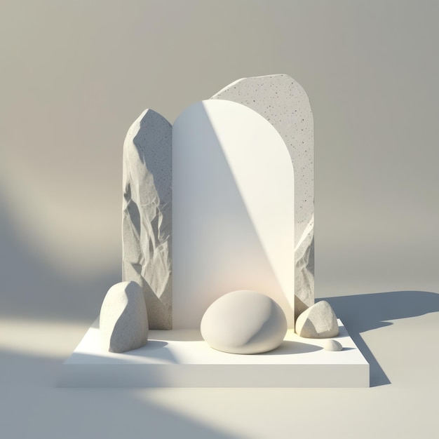 Glorioso mockup minimalista da giardino in pietra baciato dal sole per esposizione sul podio o vetrina generazione AI