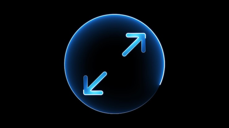 Photo glowing blue expansion icon on black background