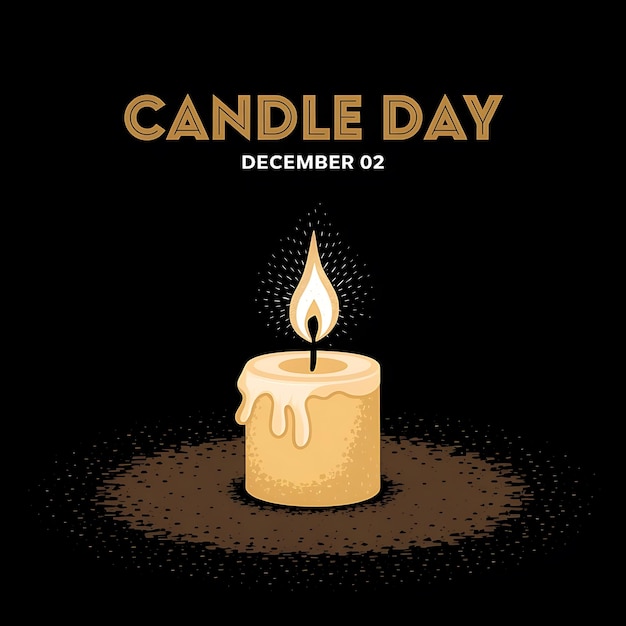Glowing Candle Illustration with Candle Day Text on Black Background