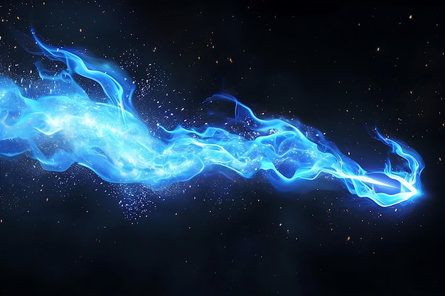 Glowing Magic Bolt in blu e ciano volando velocemente