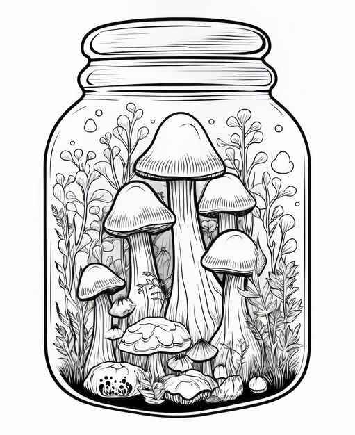 Glowing Mushroom Jar Una deliziosa avventura di colorazione dei cartoni animati