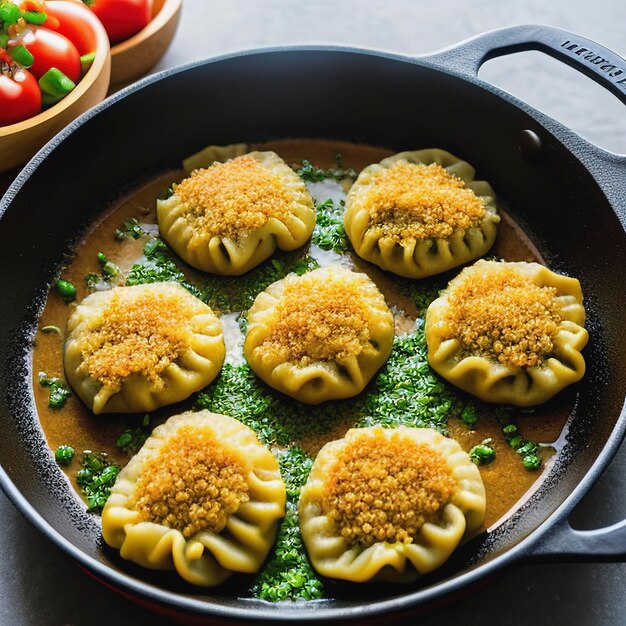 Gnocchi ripieni fritti in padella Delizioso piatto tradizionale