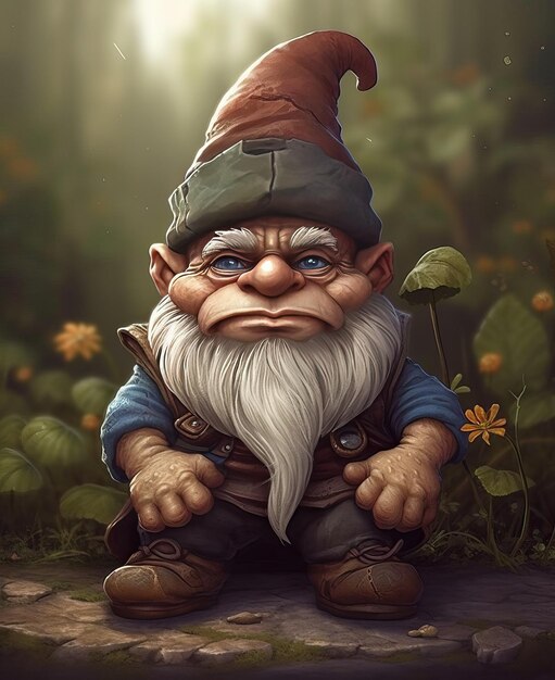 Gnome in stile cartone animato su uno sfondo colorato Focus morbido selettivo