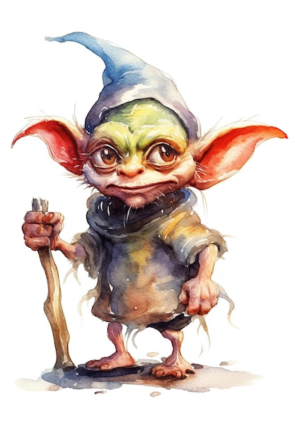 Goblin ninfa acquerello clipart carino isolato su sfondo bianco con intelligenza artificiale generativa