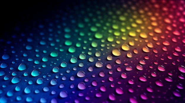 Gocce d'acqua arcobaleno su uno sfondo arcobaleno