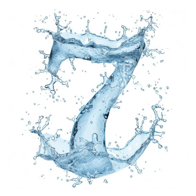 gocce d'acqua blu chiaro a forma di numero 7 su uno sfondo bianco