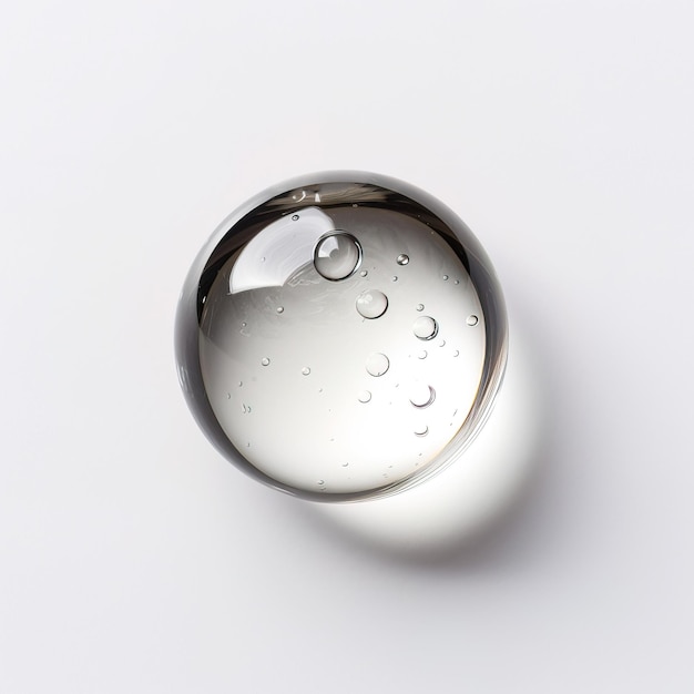 gocce d'acqua in una sfera di vetro su uno sfondo bianco