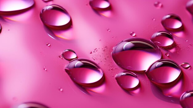 gocce d'acqua rosa vibrante su superficie lucida