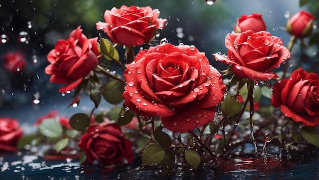 gocce d'acqua su una bella rosa colorata fiori giardini sfondo design carta da parati