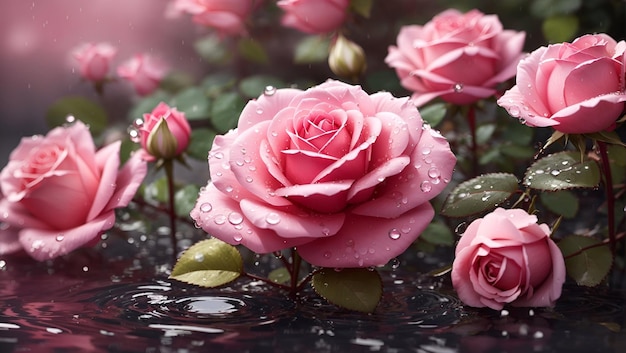 gocce d'acqua su una bella rosa colorata fiori giardini sfondo design carta da parati