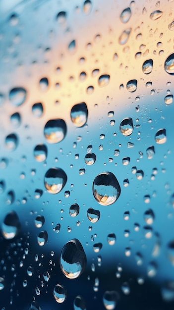 Gocce d'acqua su una finestra che catturano da vicino la bellezza della natura